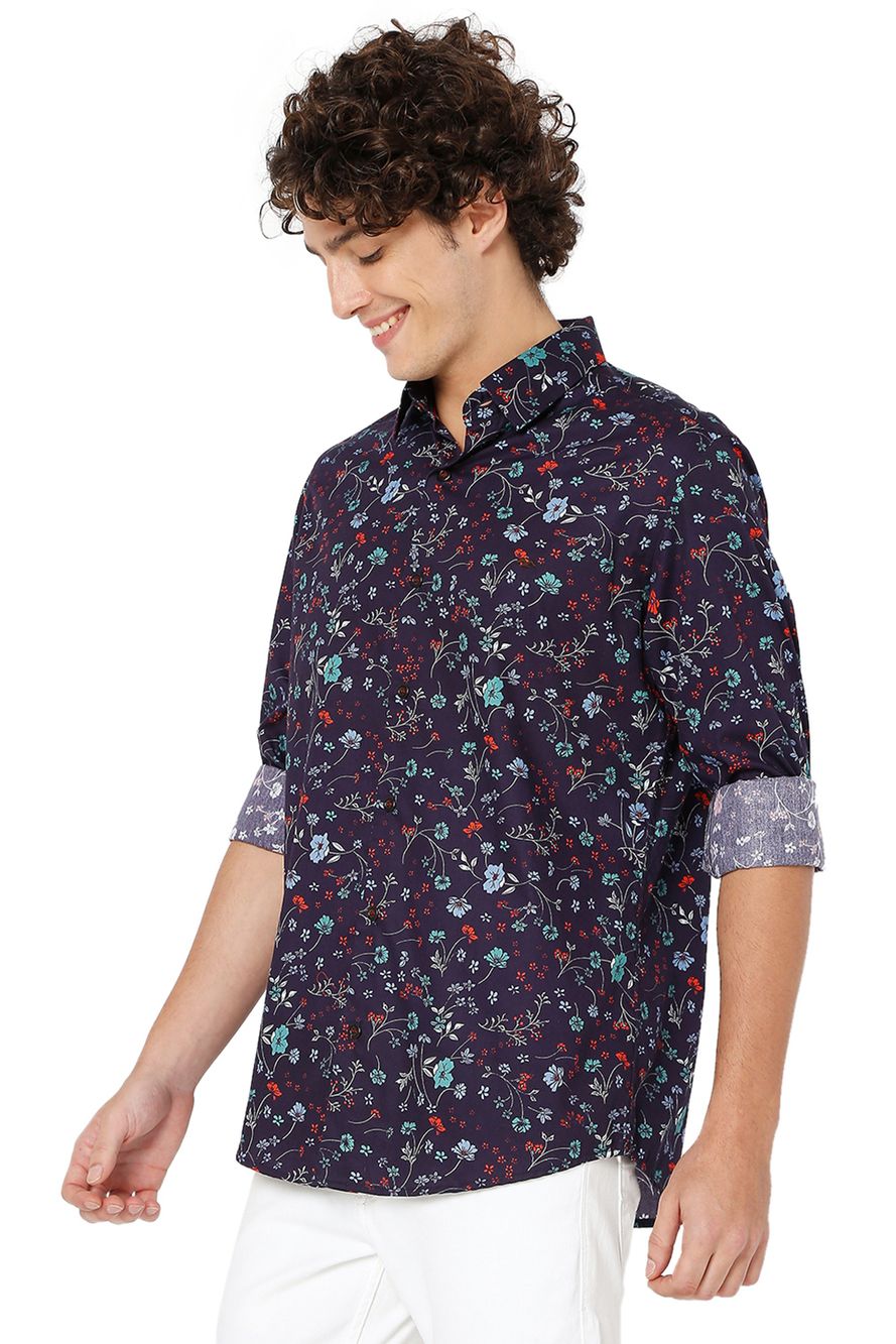 Navy & Multi Floral Print Shirt