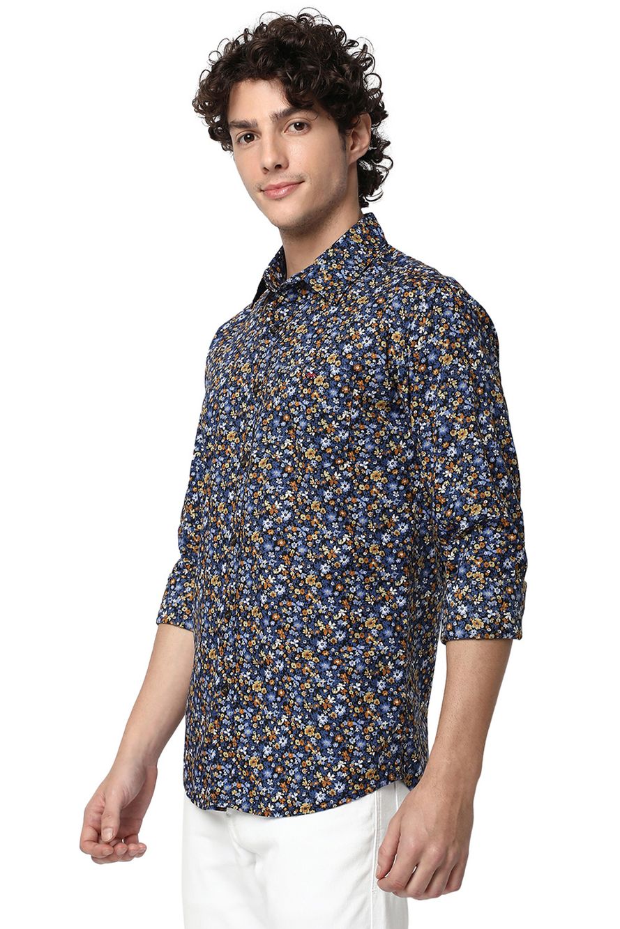 Navy & Multi Floral Print Shirt