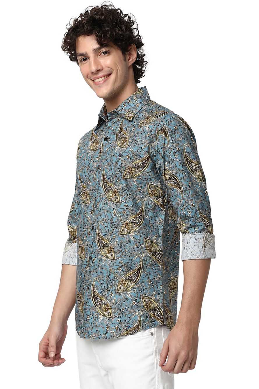 Blue & Beige Digital Print Shirt