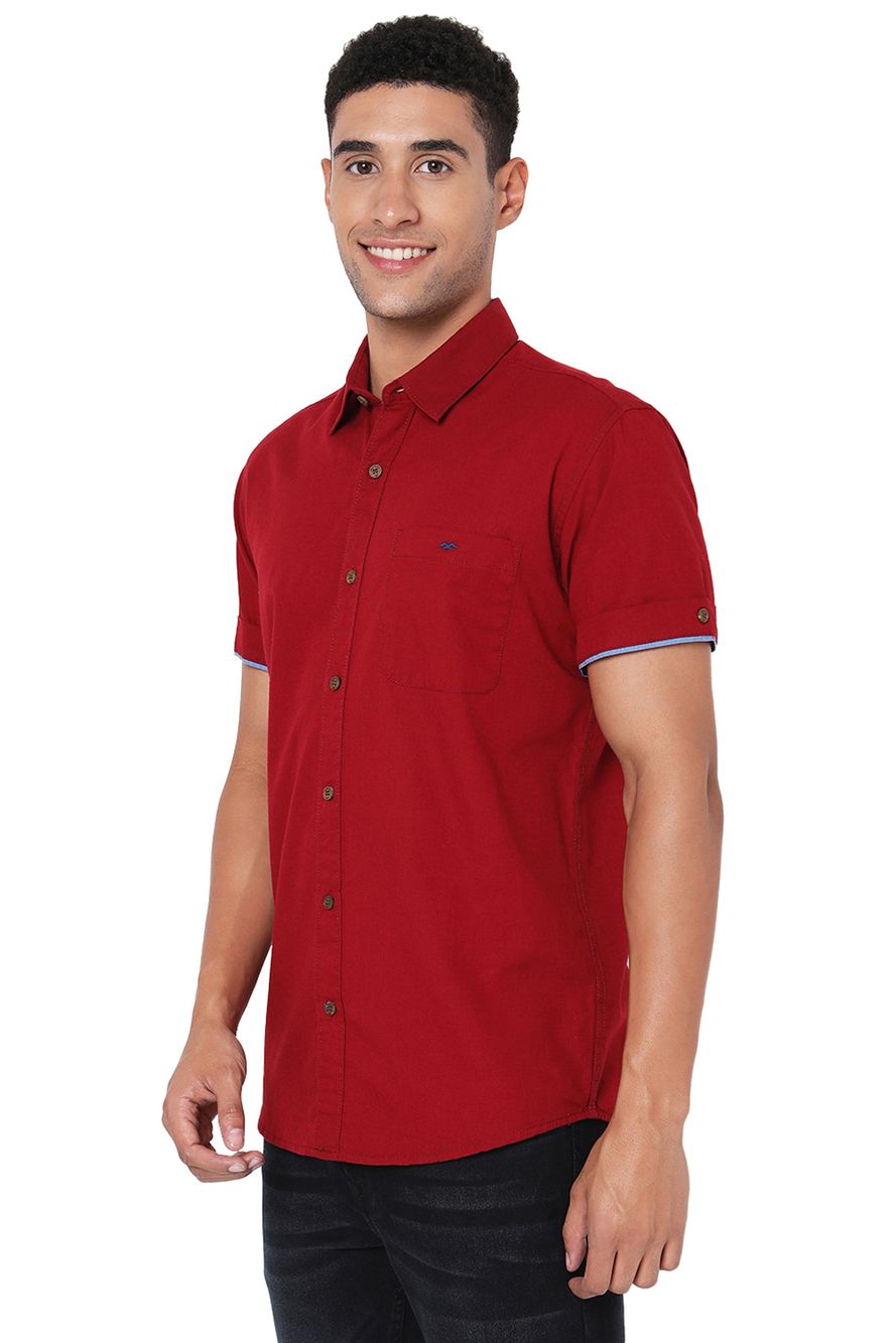Red Cotton Linen Slim Fit Casual Shirt