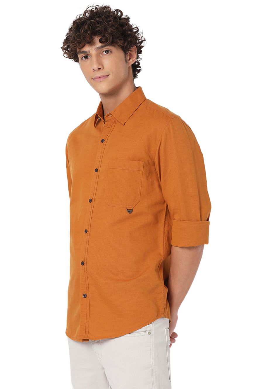 Mustard Slim Fit Cotton Linen Shirt