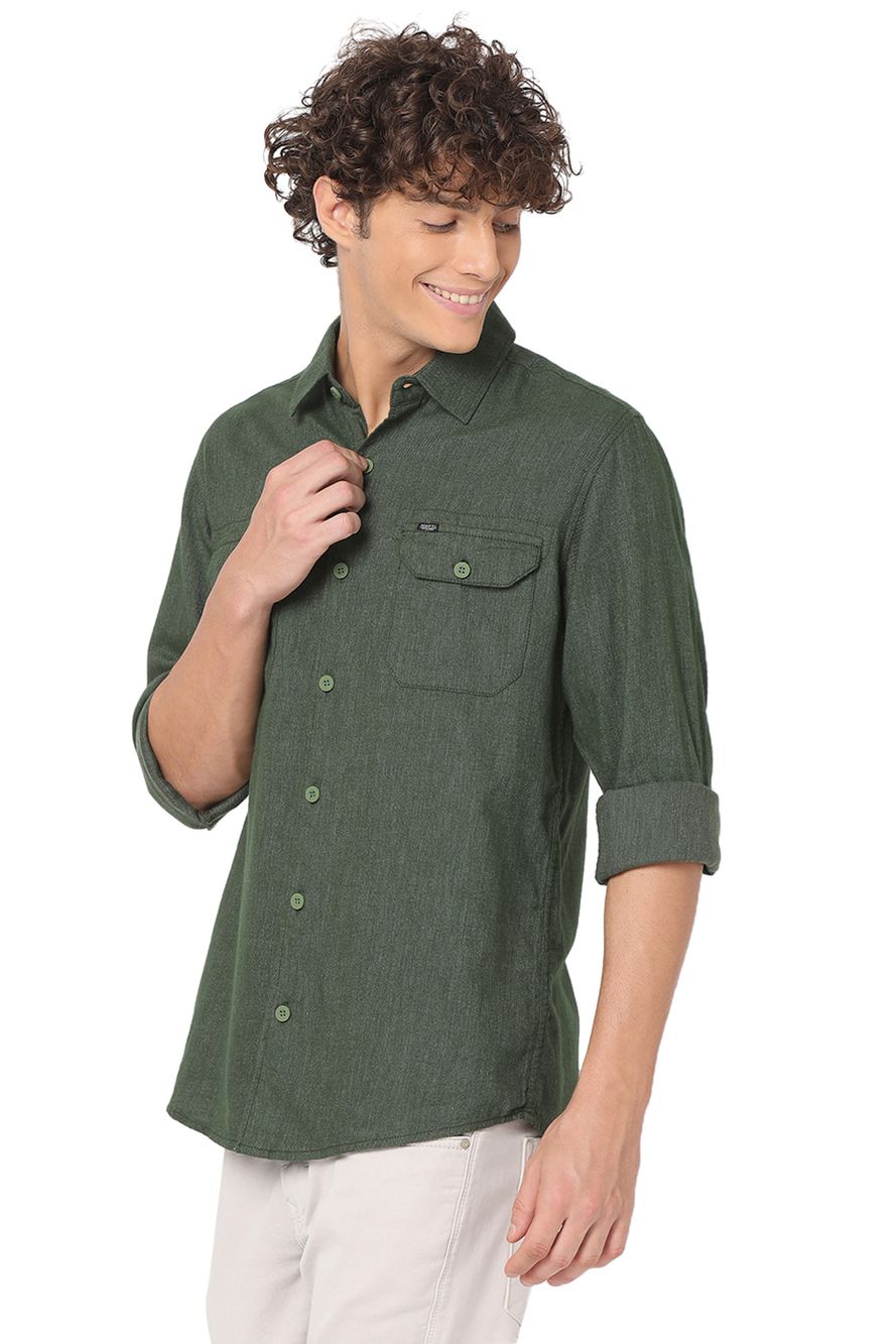 Green Slim Fit Flannel Shirt