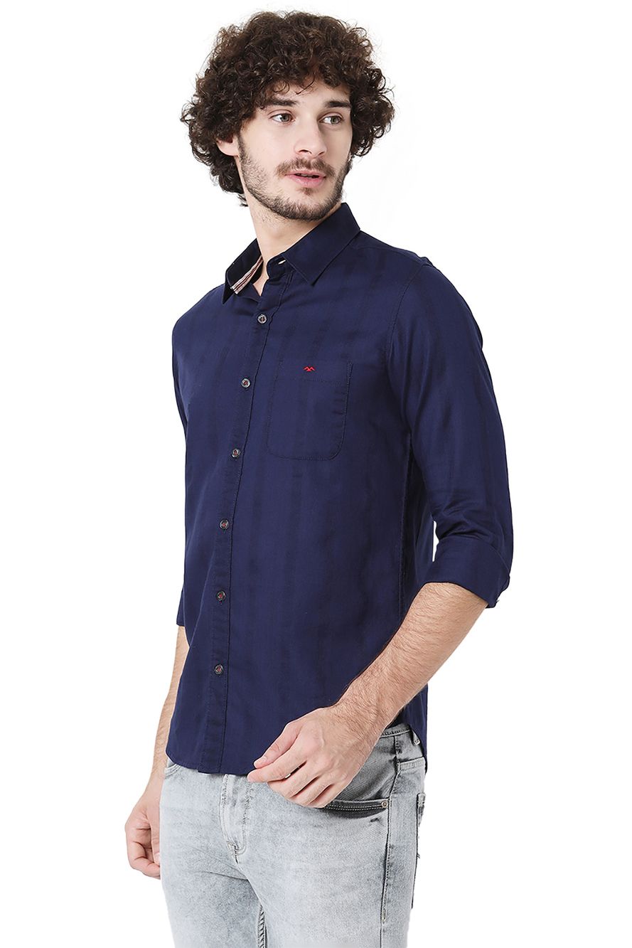 Navy Dobby Slim Fit Casual Shirt