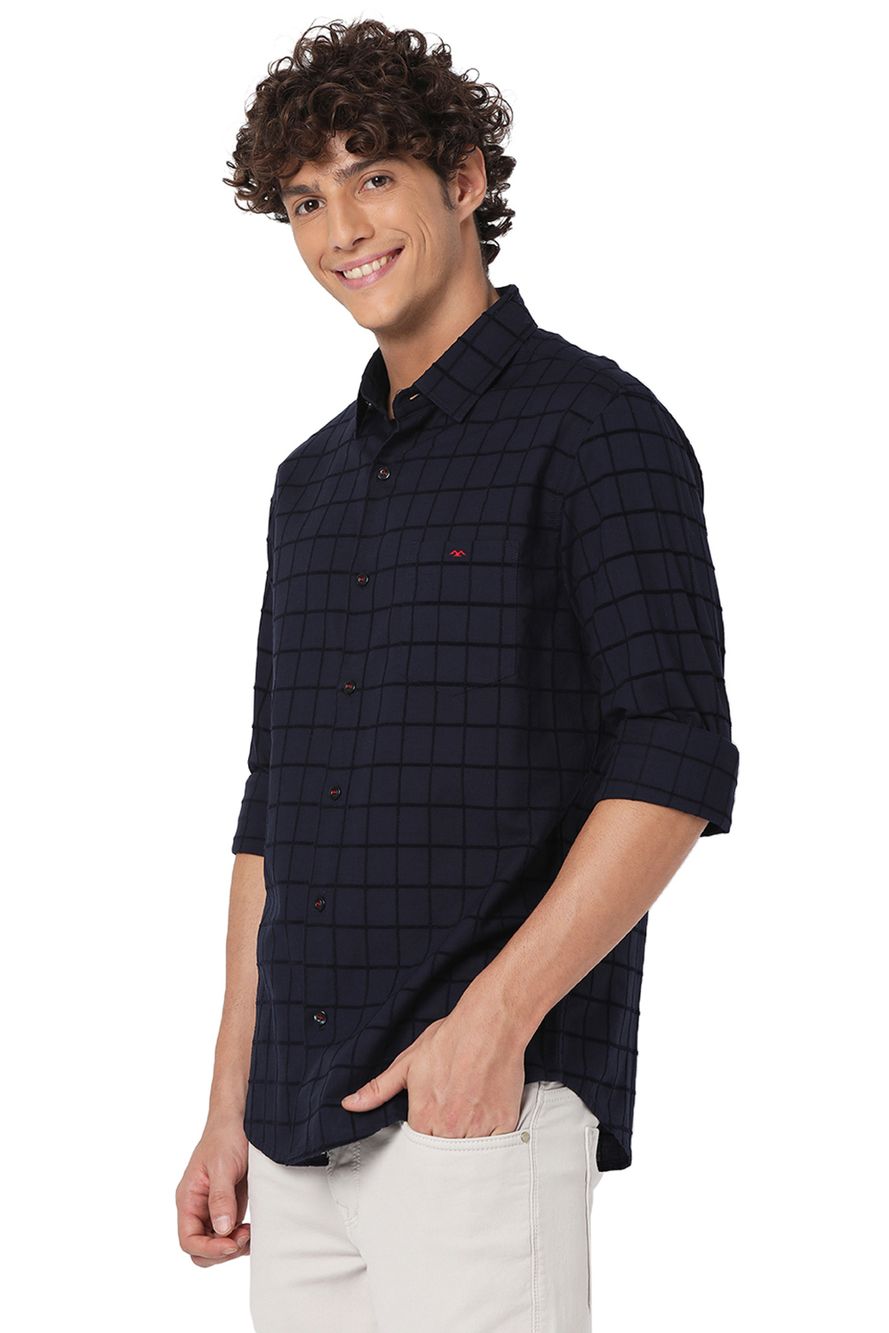 Navy Dobby Slim Fit Casual Shirt