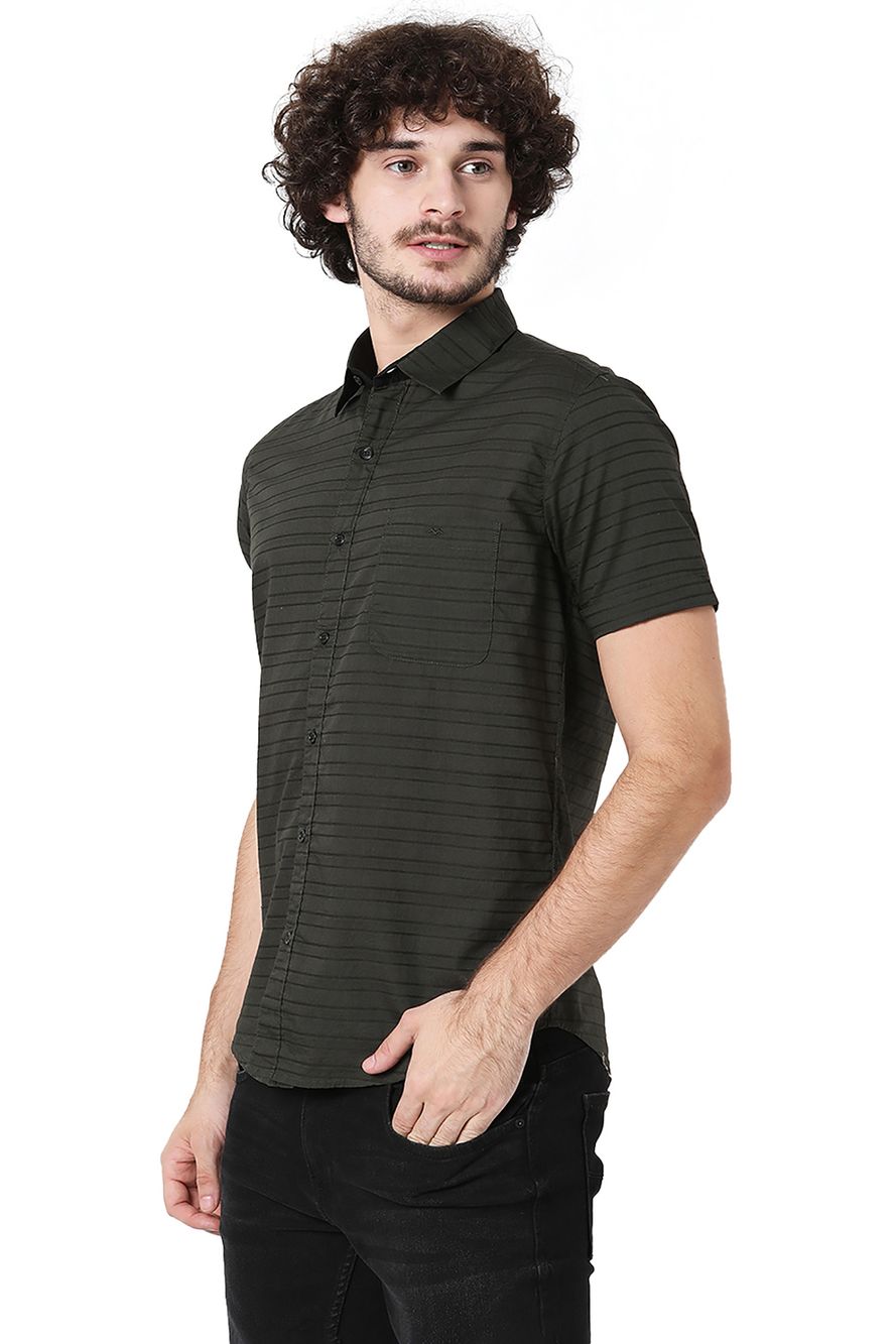 Olive Dobby Slim Fit Casual Shirt