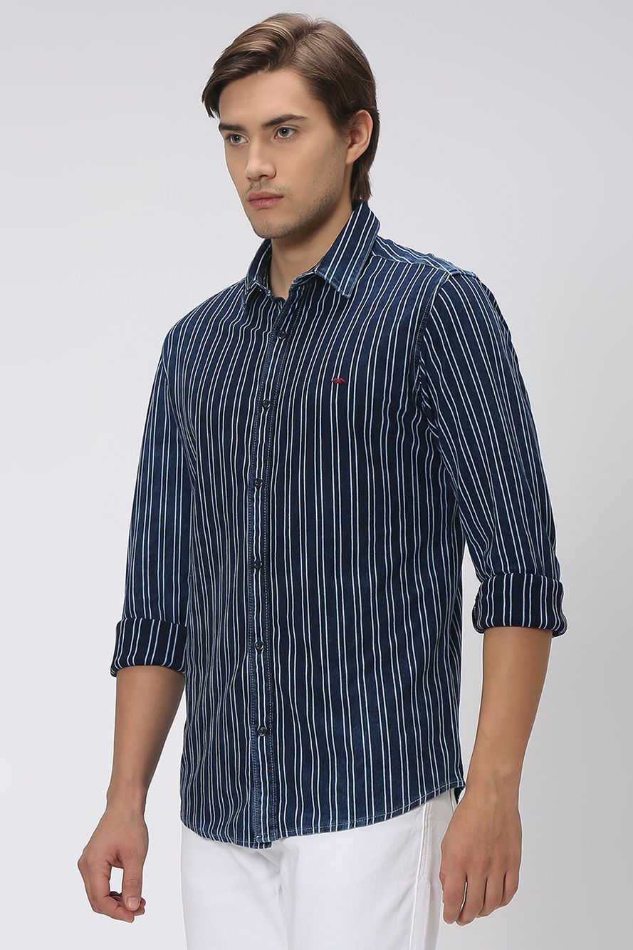 Mid Blue & Off White Pin Stripe Denim Shirt