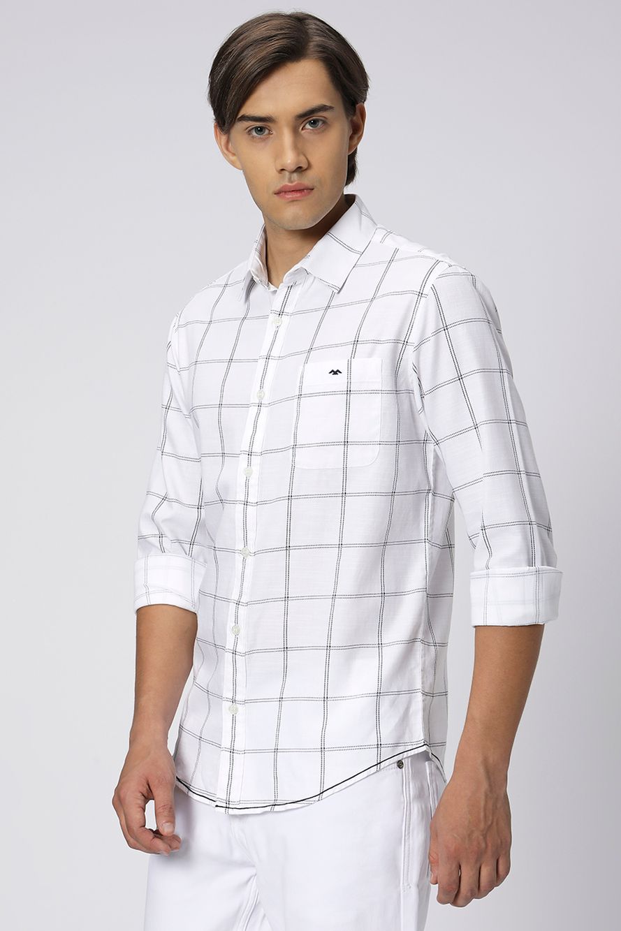 Navy & White Printed Check Shirt