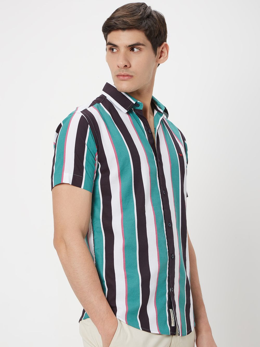 Green & Pink Resort Stripe Slim Fit Casual Shirt