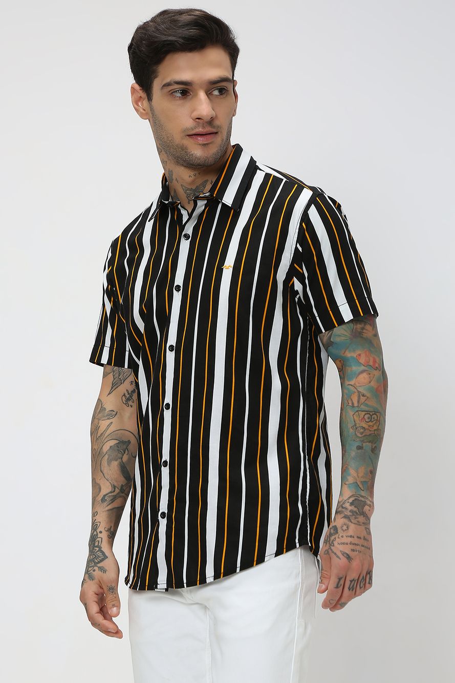 Black & Yellow Resort Stripe Slim Fit Casual Shirt