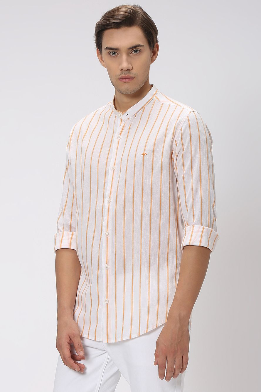 Orange & White Textured Stripe Shirt