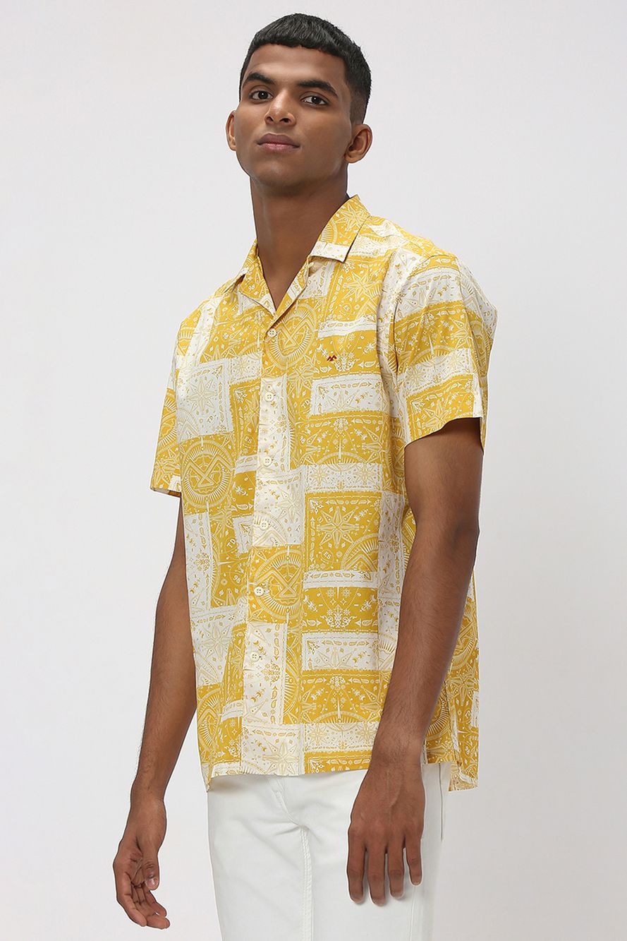 Yellow & White Bandana Print Slim Fit Casual Shirt