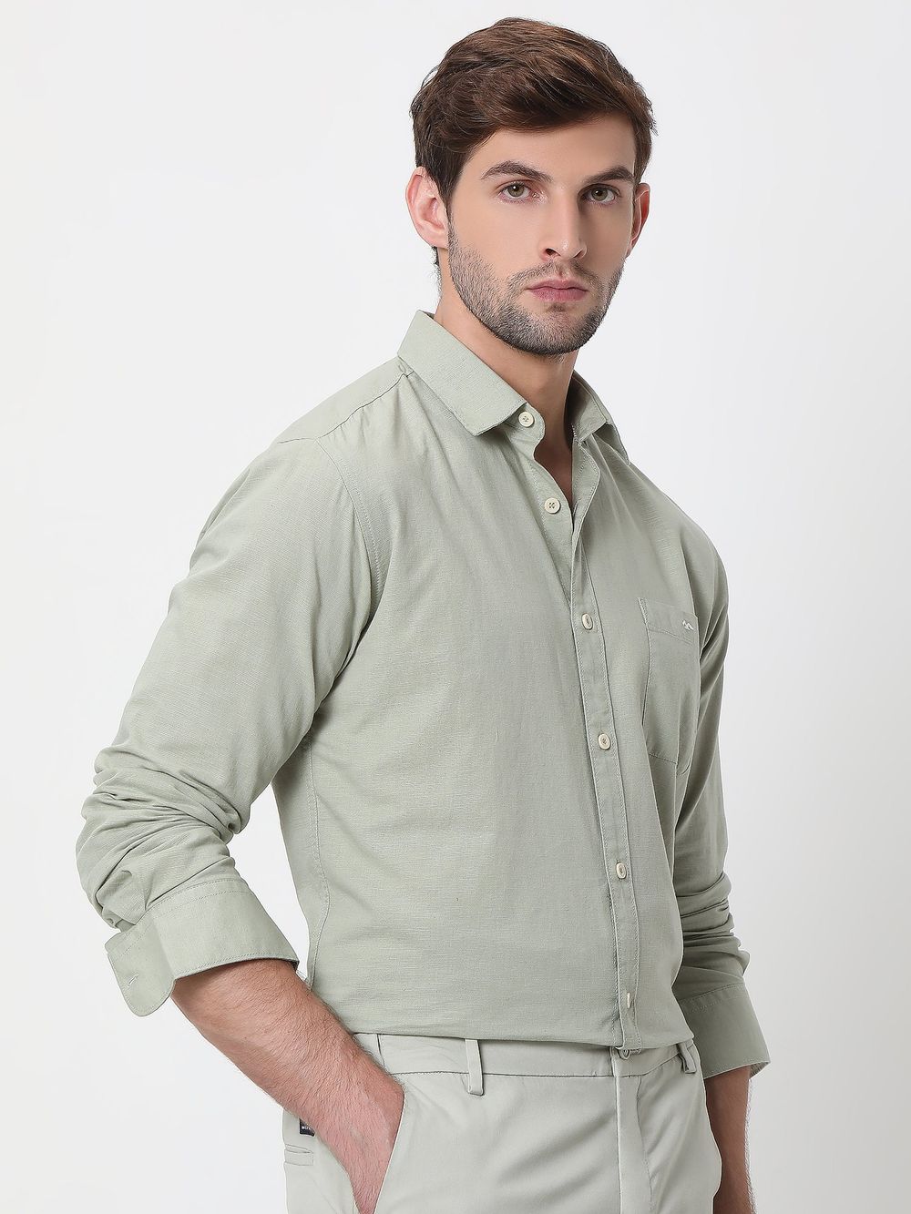 Light Olive Slim Fit Casual Shirt