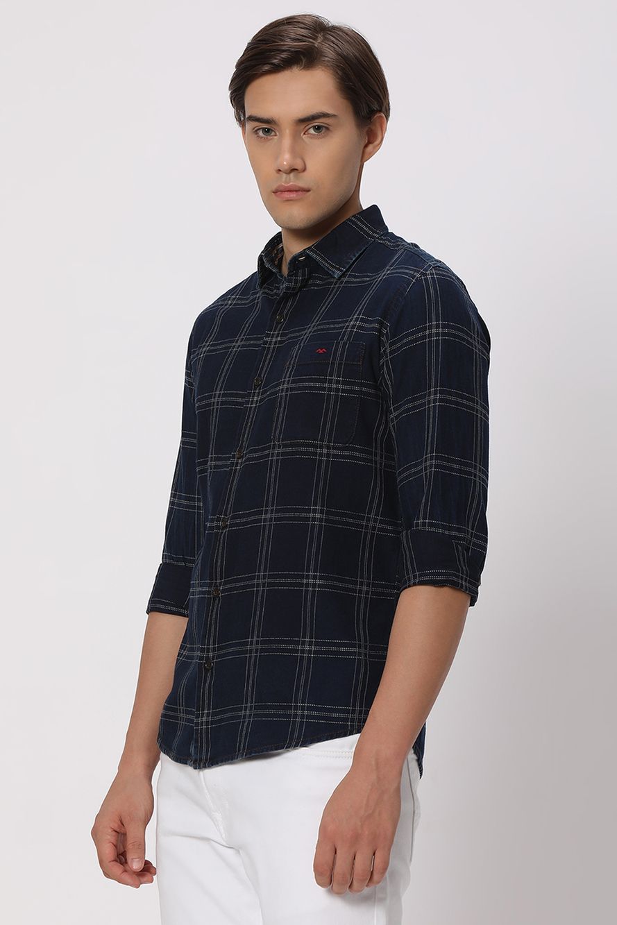 Indigo Blue & White Windowpane Check Shirt