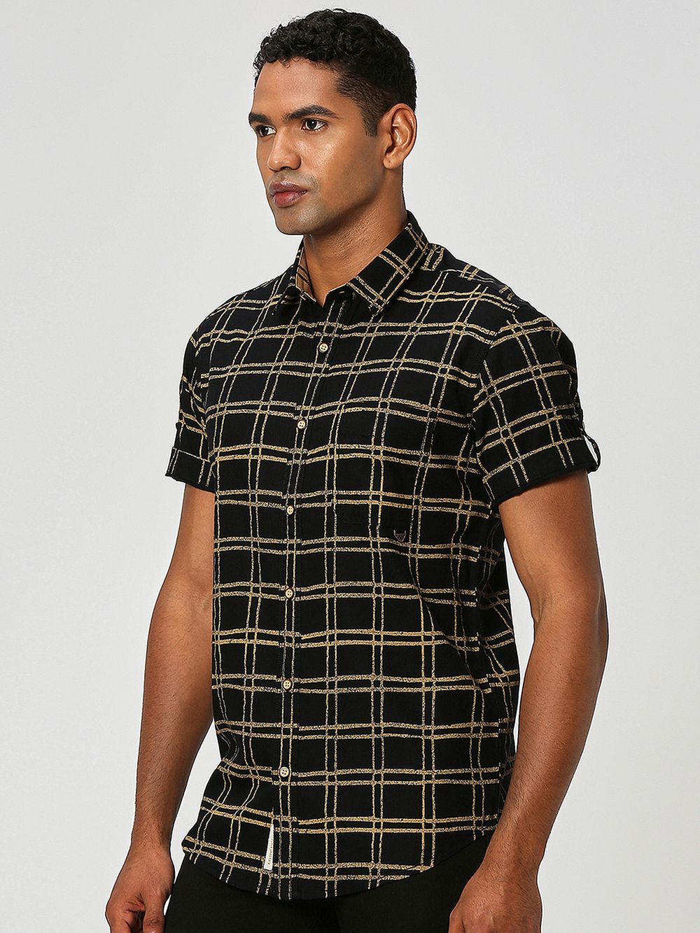 Black Printed Check Shirt