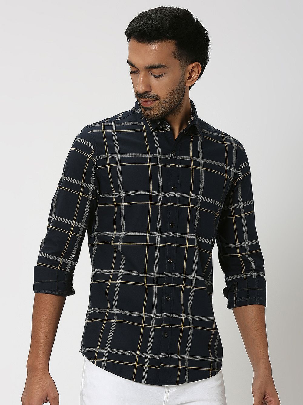 Navy Windowpane Check Shirt