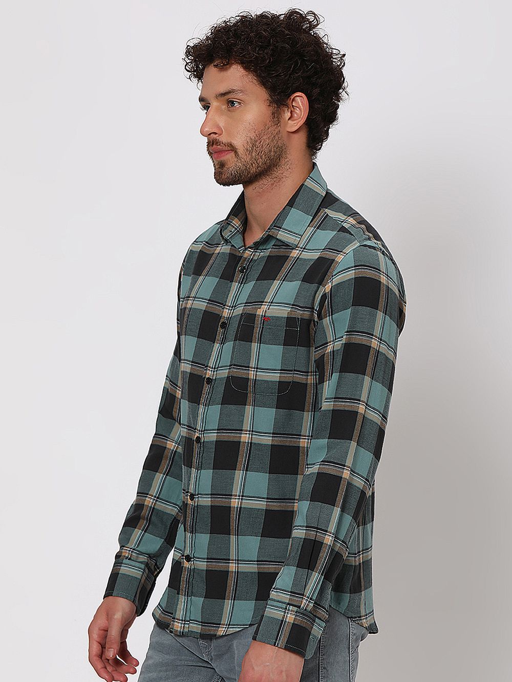 Grey Large Check Shirt