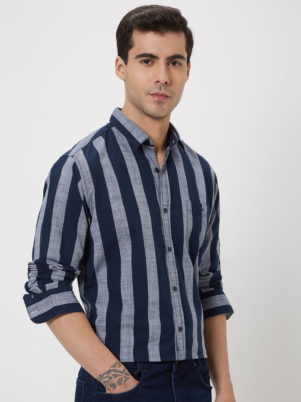 Navy & White Awning Stripe Shirt