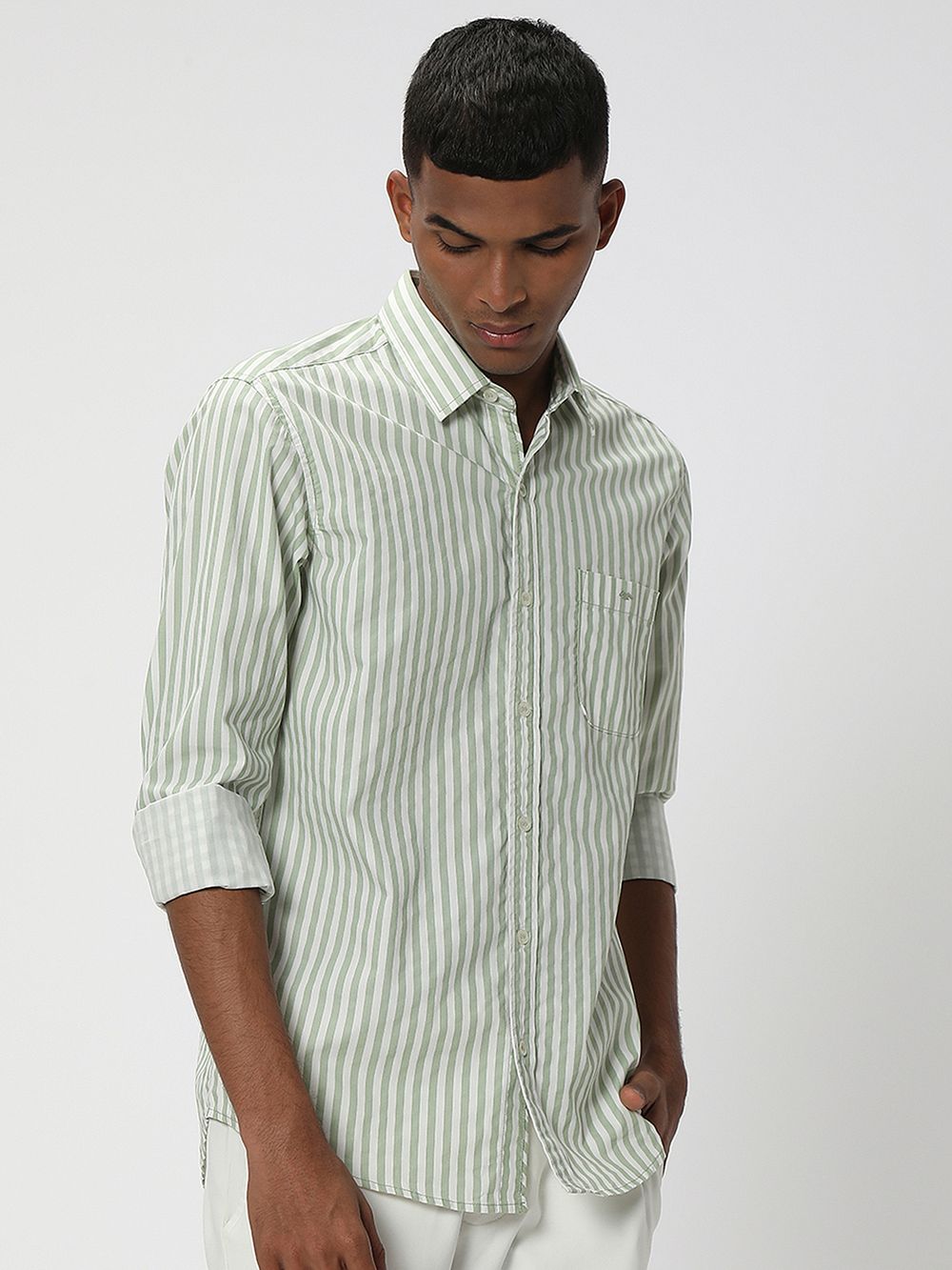 Light Olive & White Candy Stripe Shirt