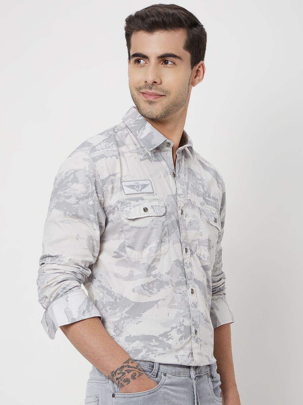 Light Grey & White Camo Print Shirt