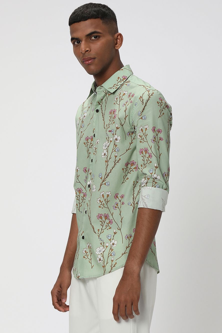 Light Green & White Digital Print Shirt