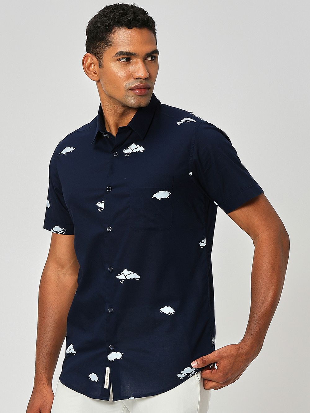 Navy Logo Print Lightweight Shirt