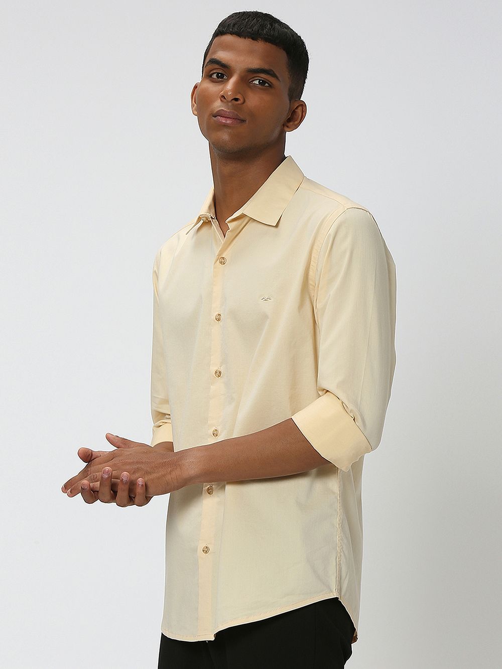 Beige Stretch Plain Shirt