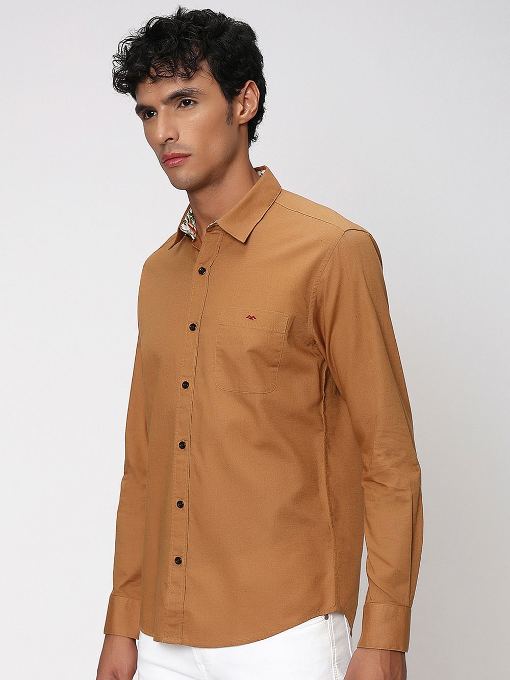 Khaki Cotton Linen Plain Shirt 