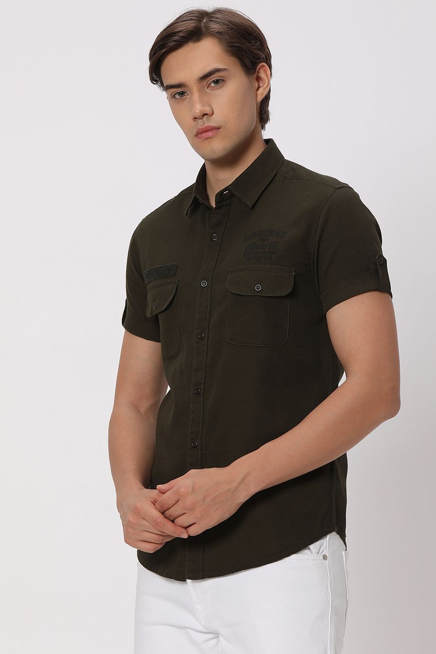 Olive Textured Dobby Shirt