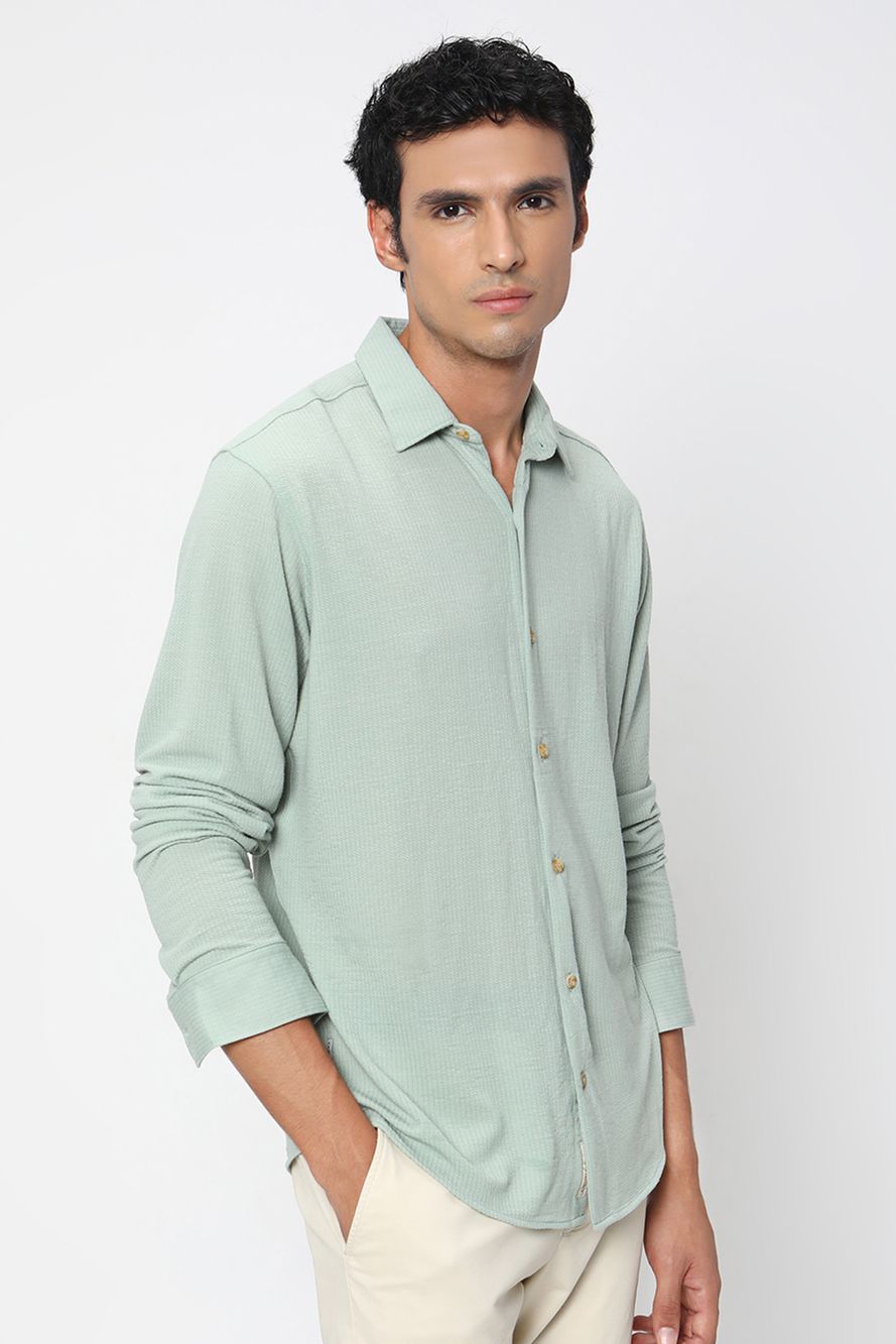 Light Green Textured Plain Shirt