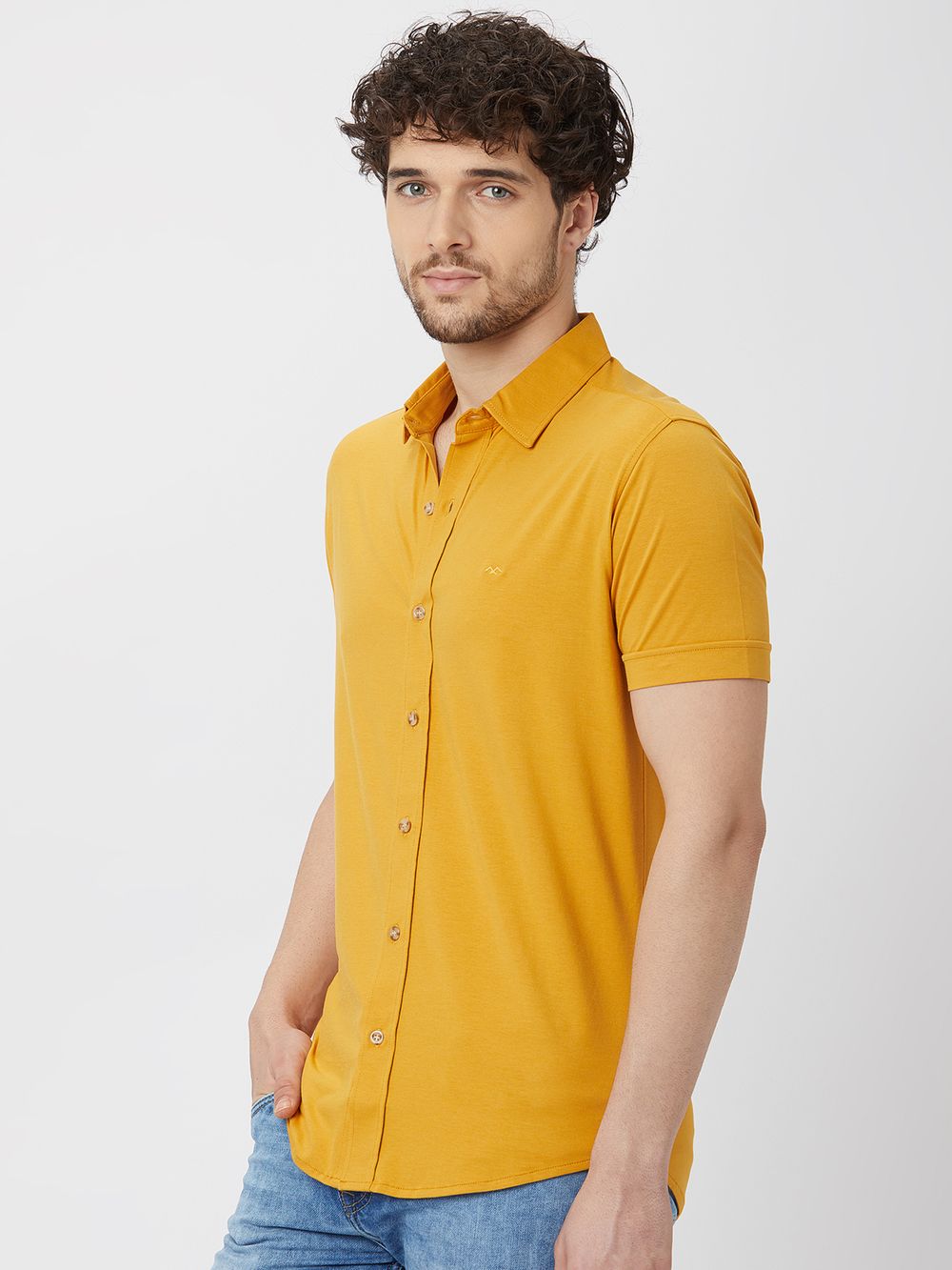 Mustard Stretch Plain Shirt