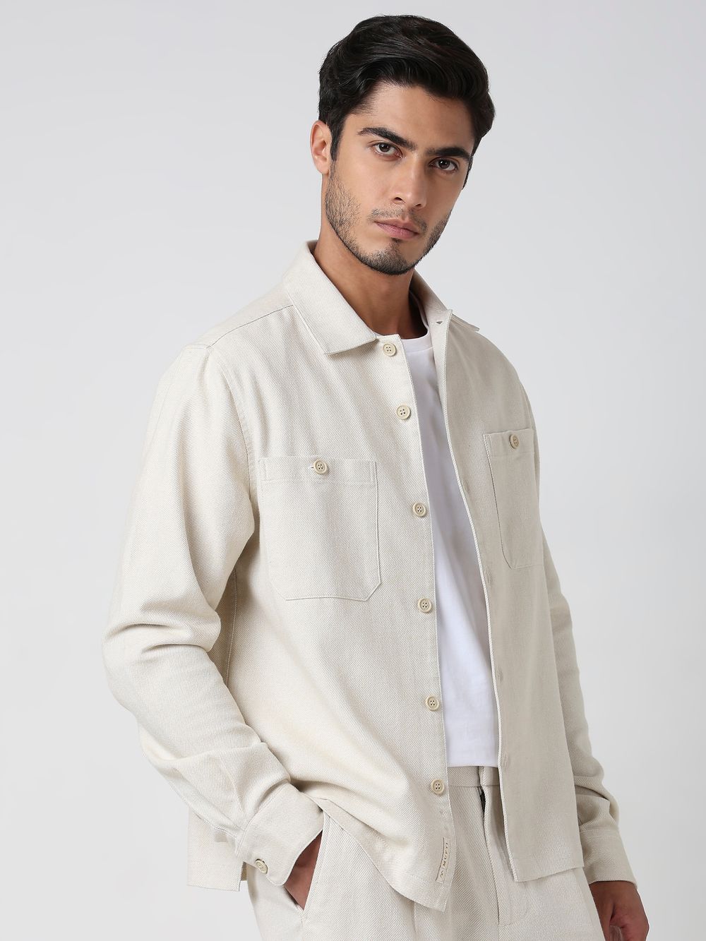 Beige Twill Oversized Fit Casual Shirt