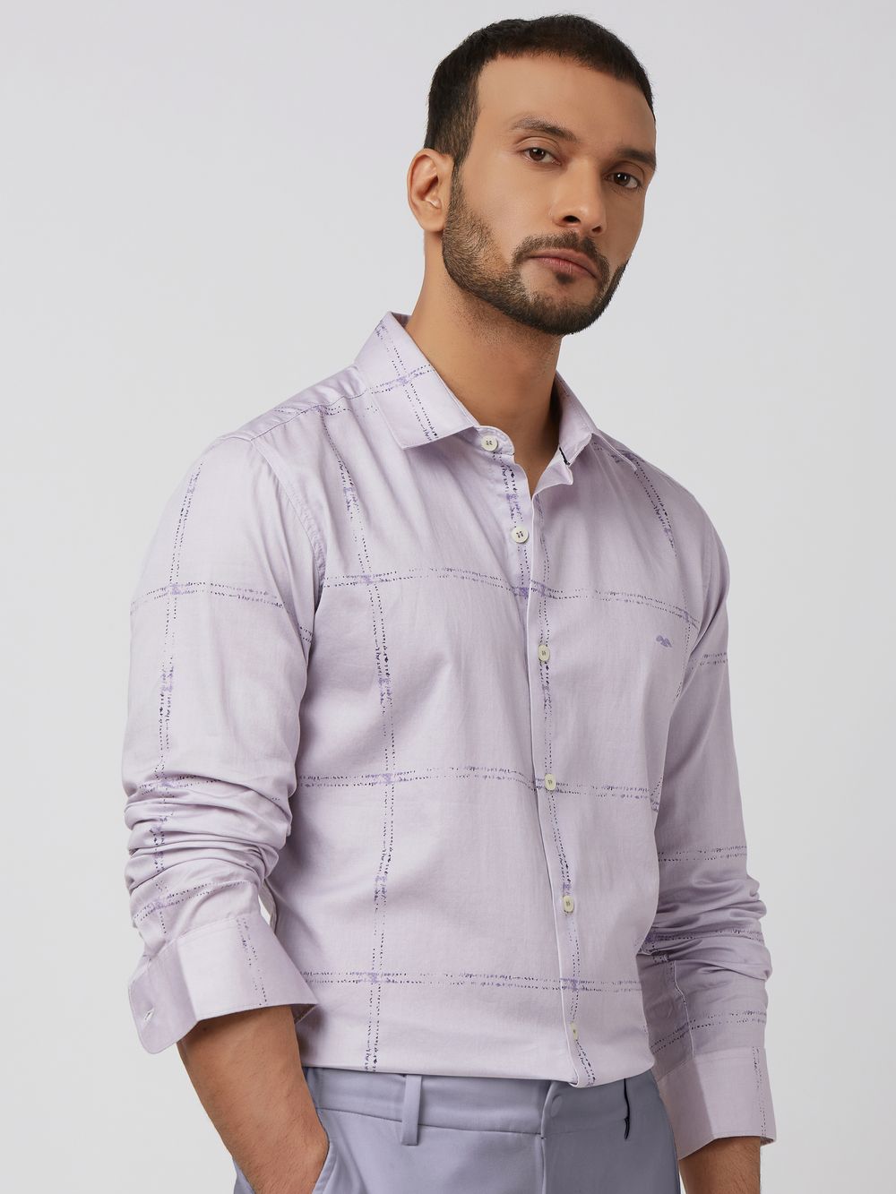 Lilac Large Check Slim Fit Casual Shirt