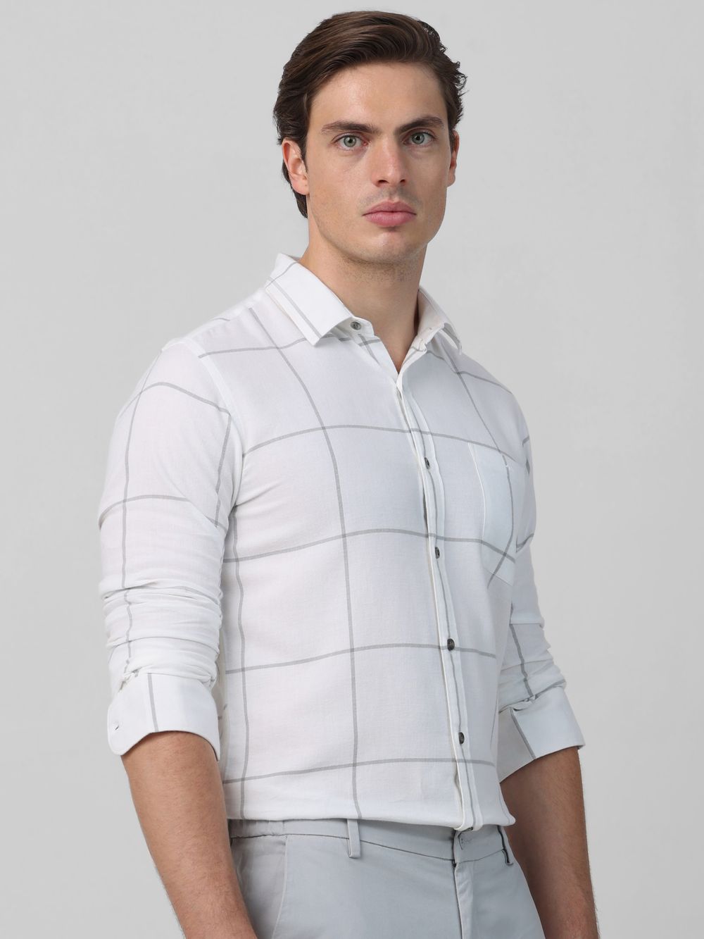 White Flannel Check Slim Fit Casual Shirt