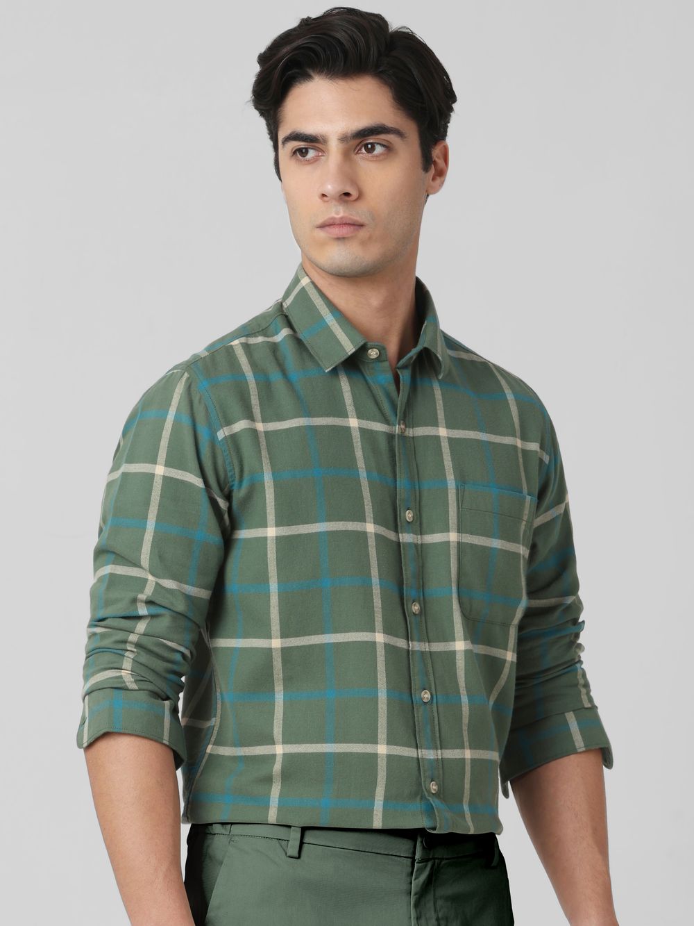 Green Flannel Check Slim Fit Casual Shirt