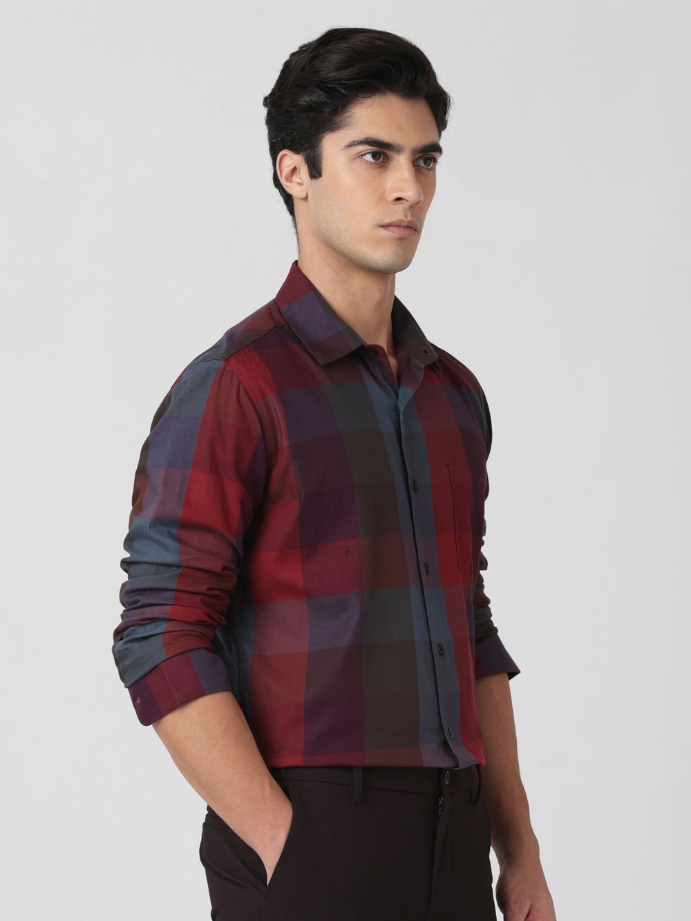 Maroon Large Check Slim Fit Casual Shirt