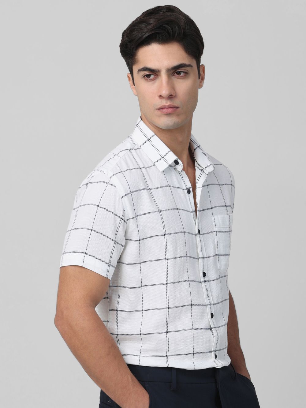 White Windowpane Check Slim Fit Casual Shirt