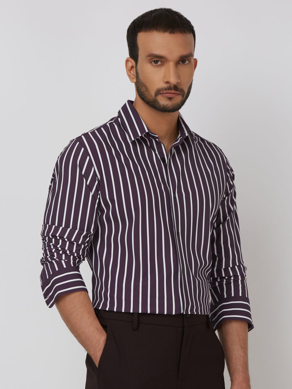 Lilac Bengal Stripe Stretch Slim Fit Casual Shirt