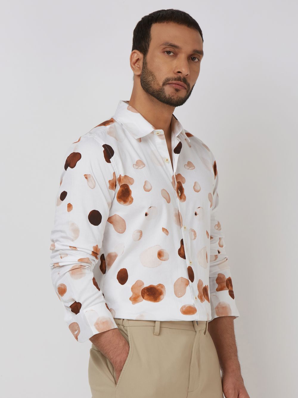 White Digital Print Slim Fit Casual Shirt