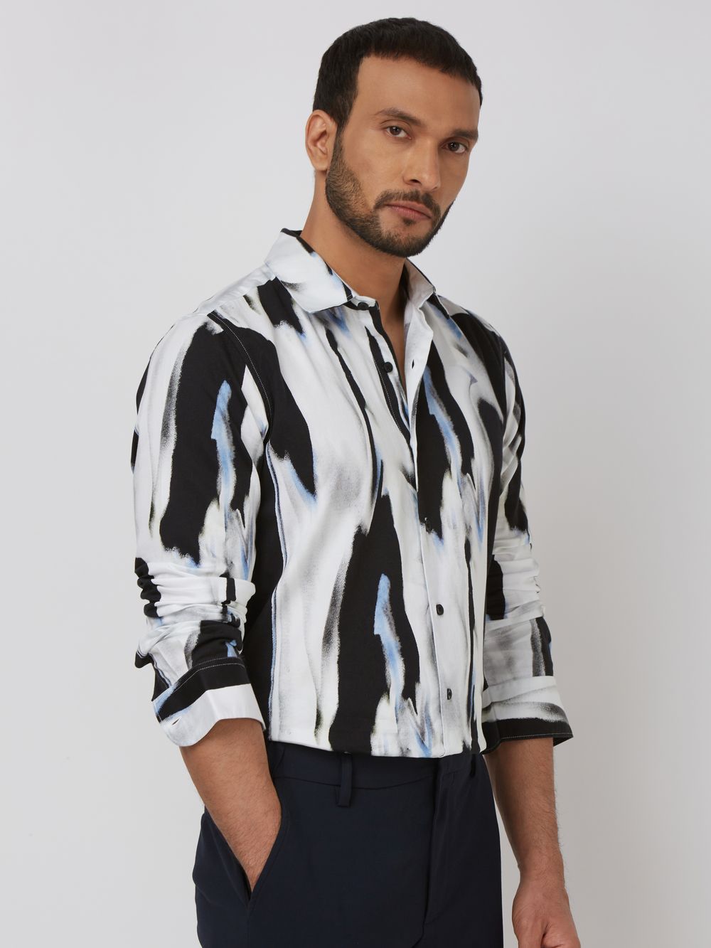 White Digital Print Slim Fit Casual Shirt