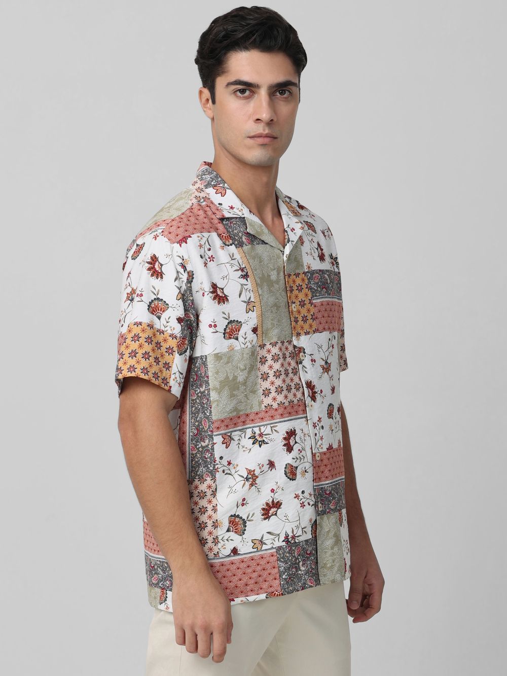 Multicolour Patchwork Print Relaxed Fit Casual Shirt