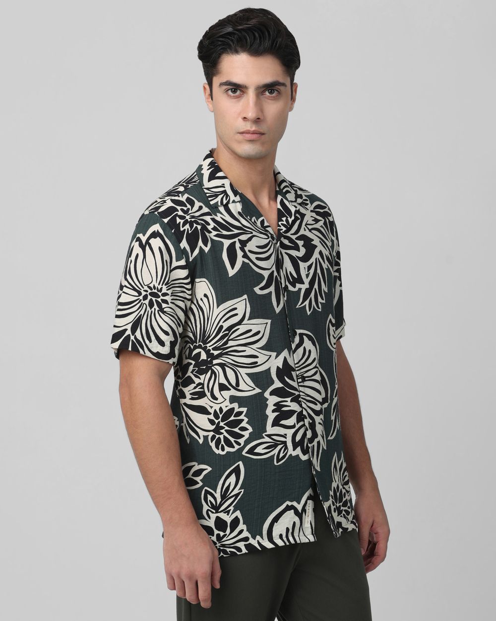 Dark Green Floral Print Relaxed Fit Casual Shirt
