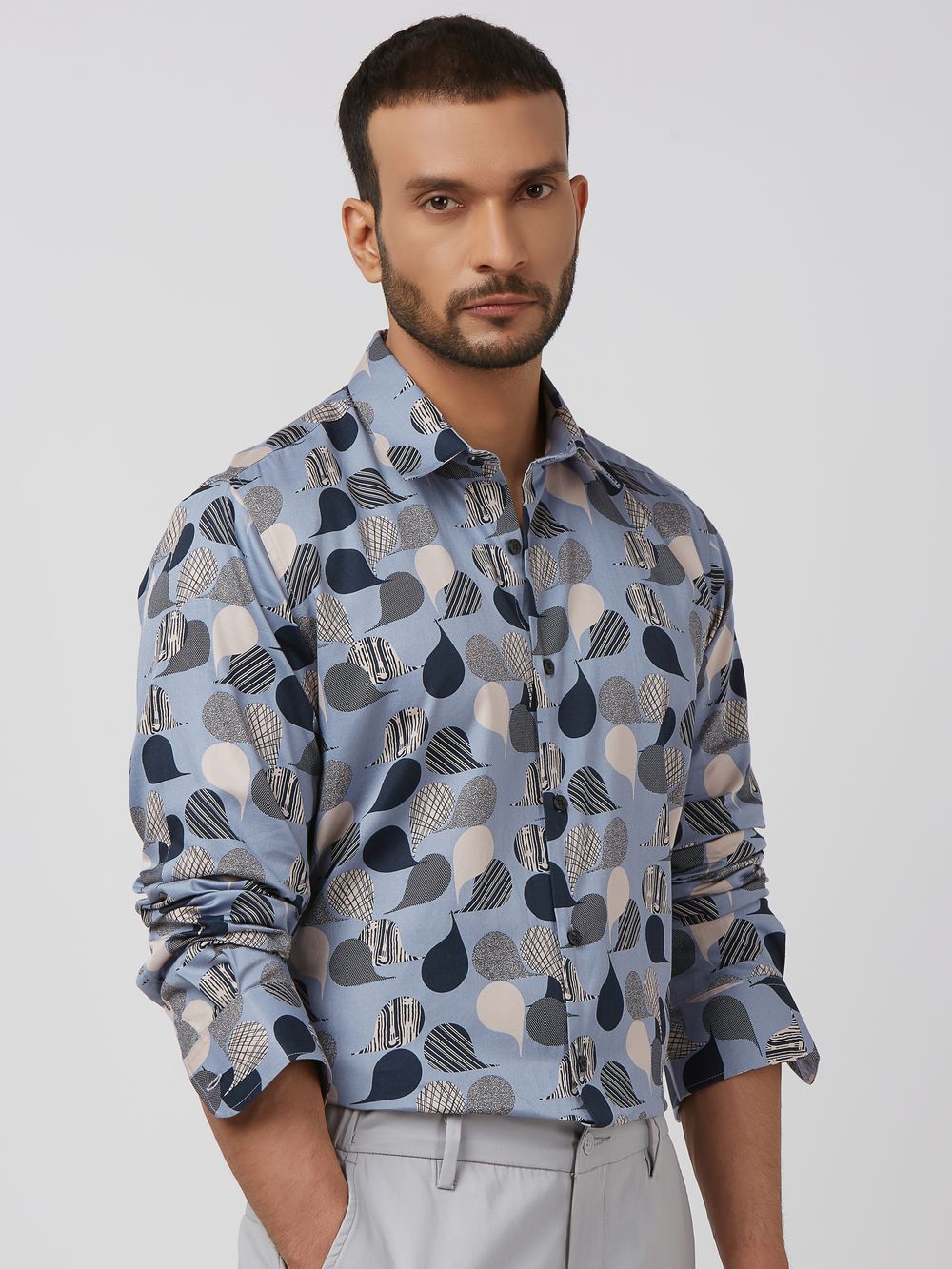Blue Abstract Print Slim Fit Casual Shirt