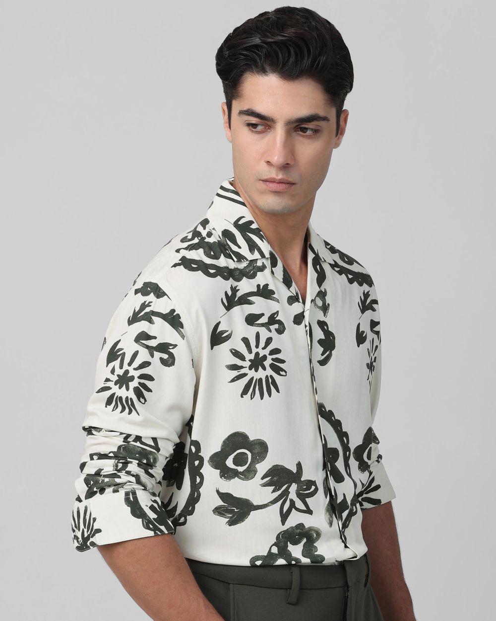 Off White Floral Print Casual Shirt