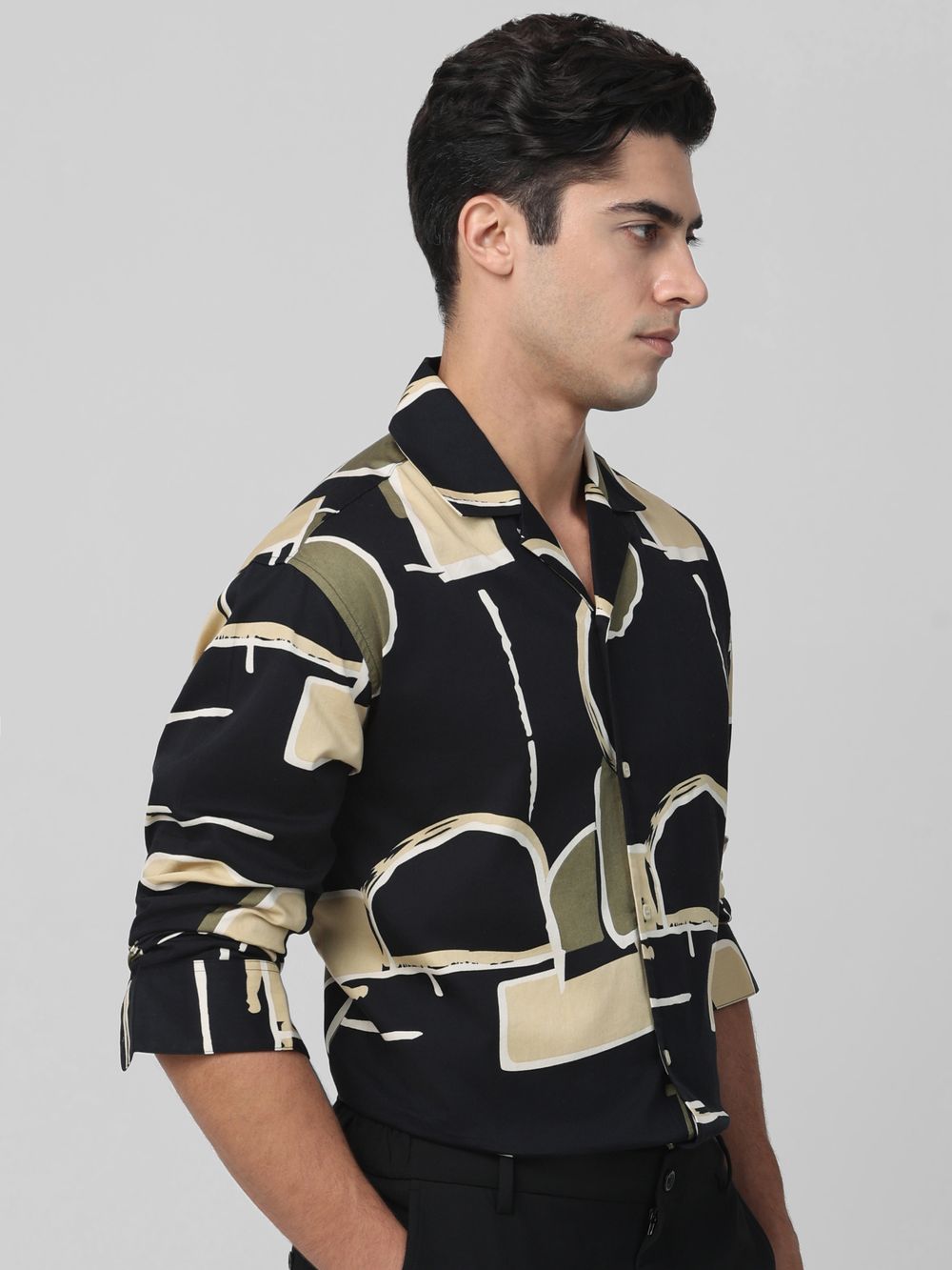 Black Abstract Print Casual Shirt