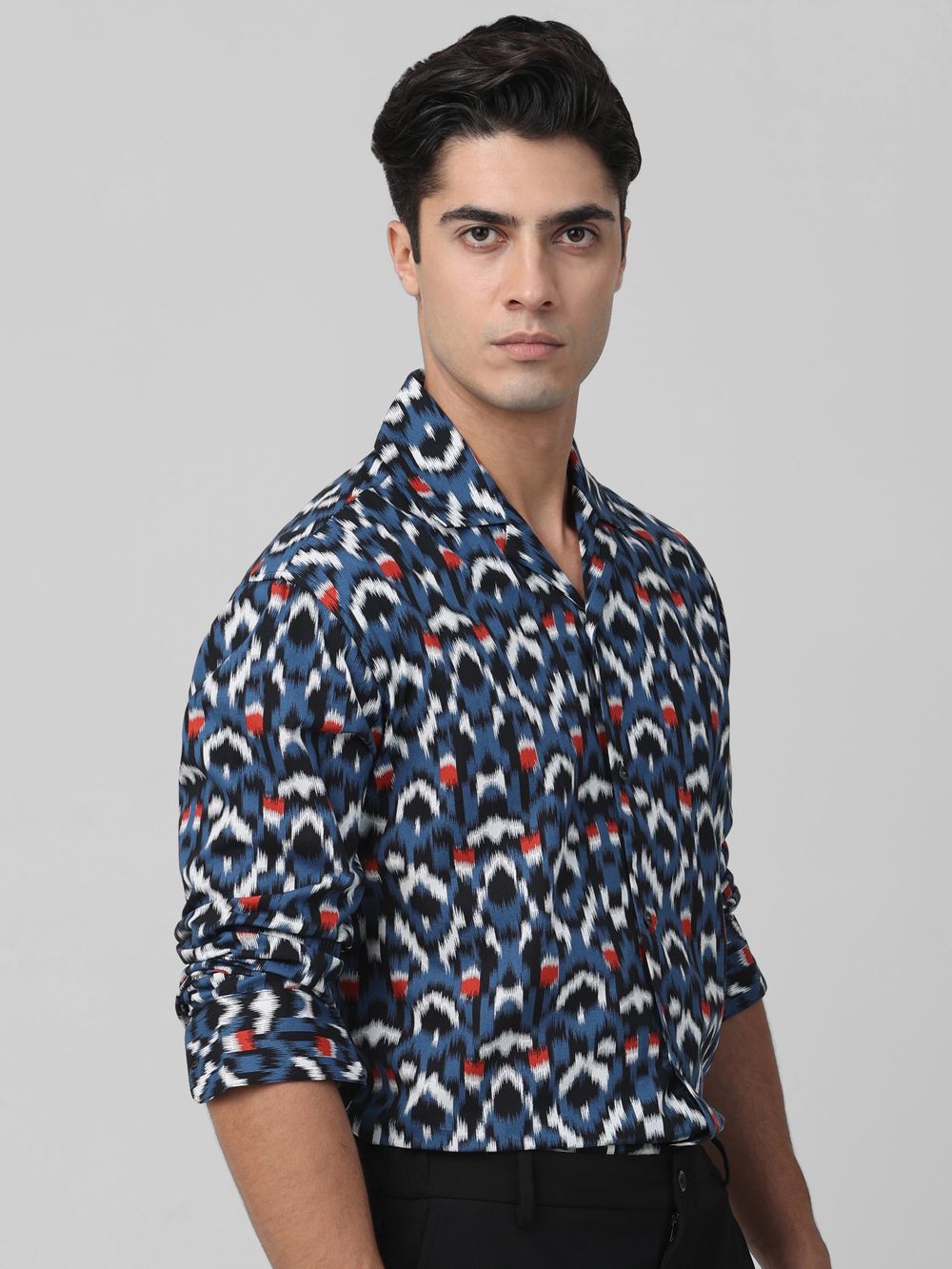 Navy Abstract Print Casual Shirt