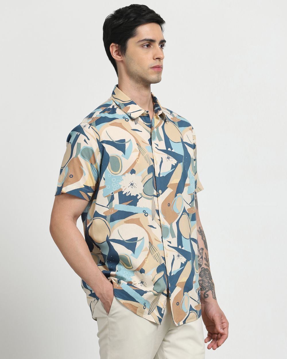 Multi Abstract Print Slim Fit Casual Shirt