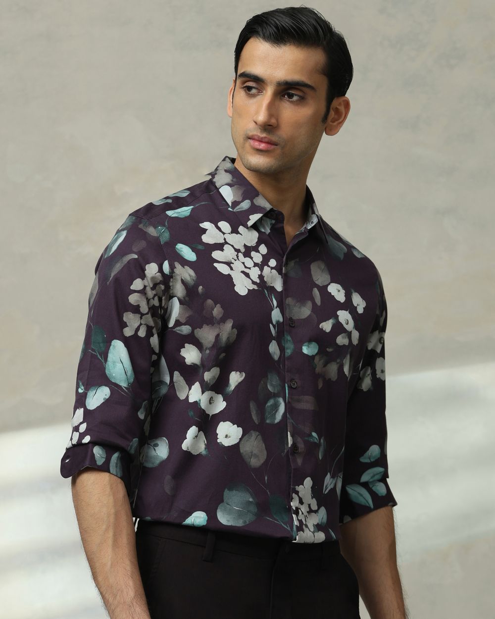Maroon Floral Print Slim Fit Casual Shirt