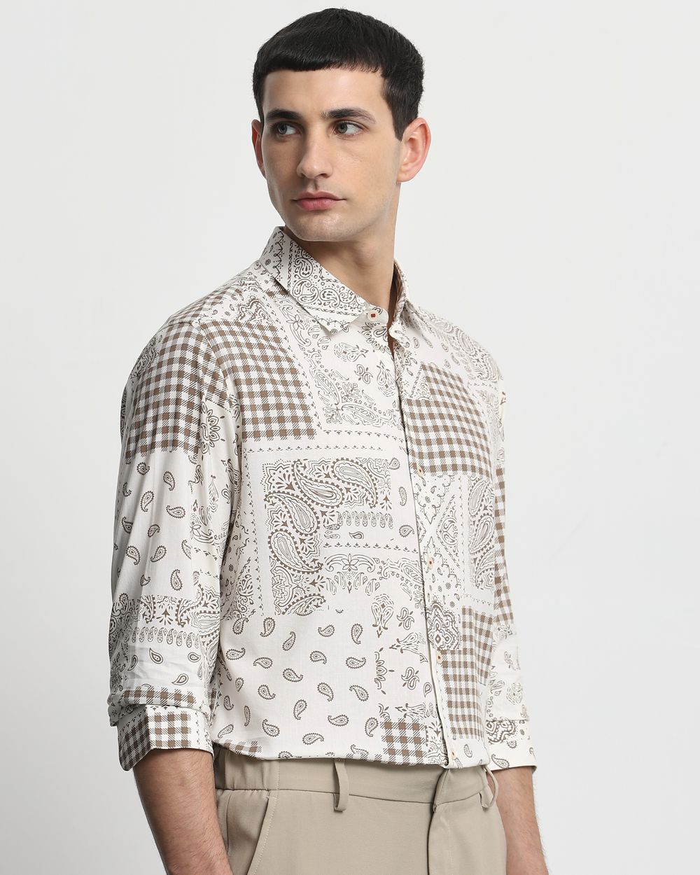 Brown Bandana Print Slim Fit Casual Shirt