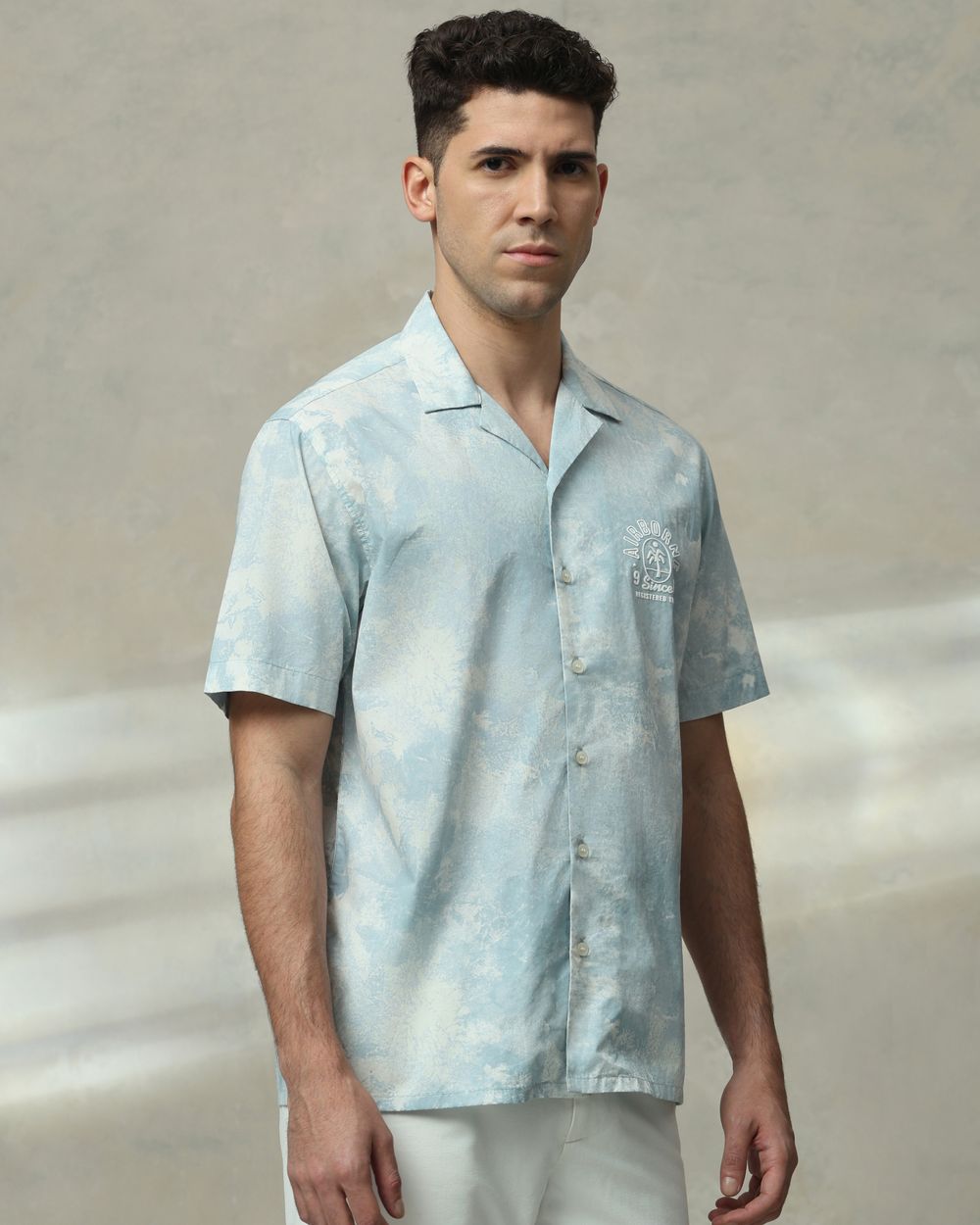 Sage Cloud Print Relaxed Fit Casual Shirt