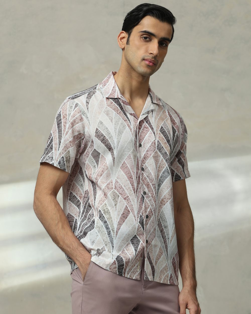Beige Resort Print Relaxed Fit Casual Shirt
